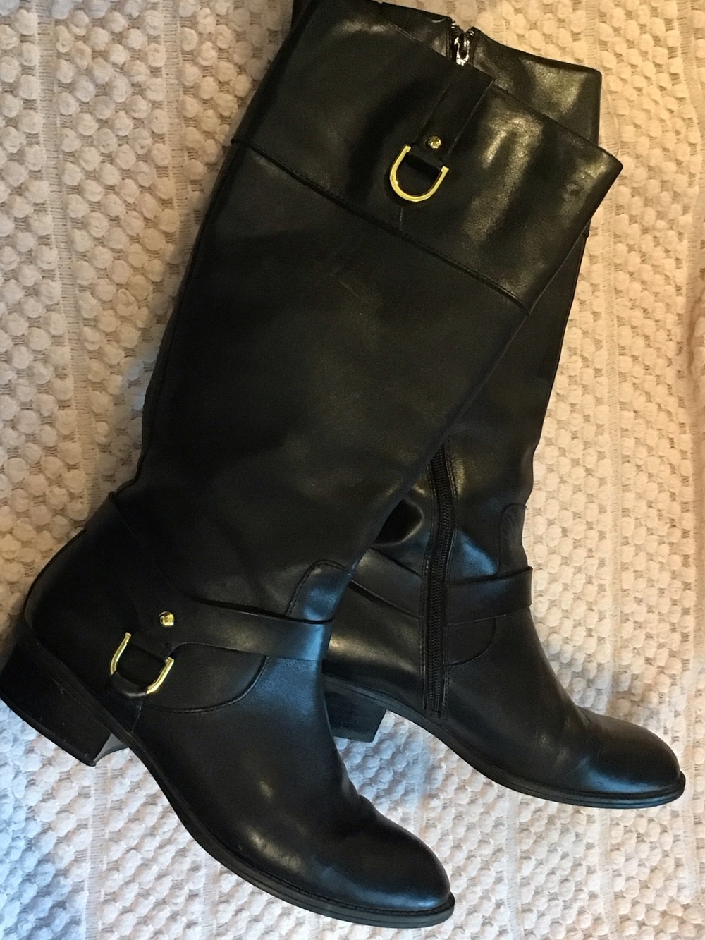 Lauren Ralph Lauren Black Leather Riding Boots with Gold Hardware - Picture 8 of 8